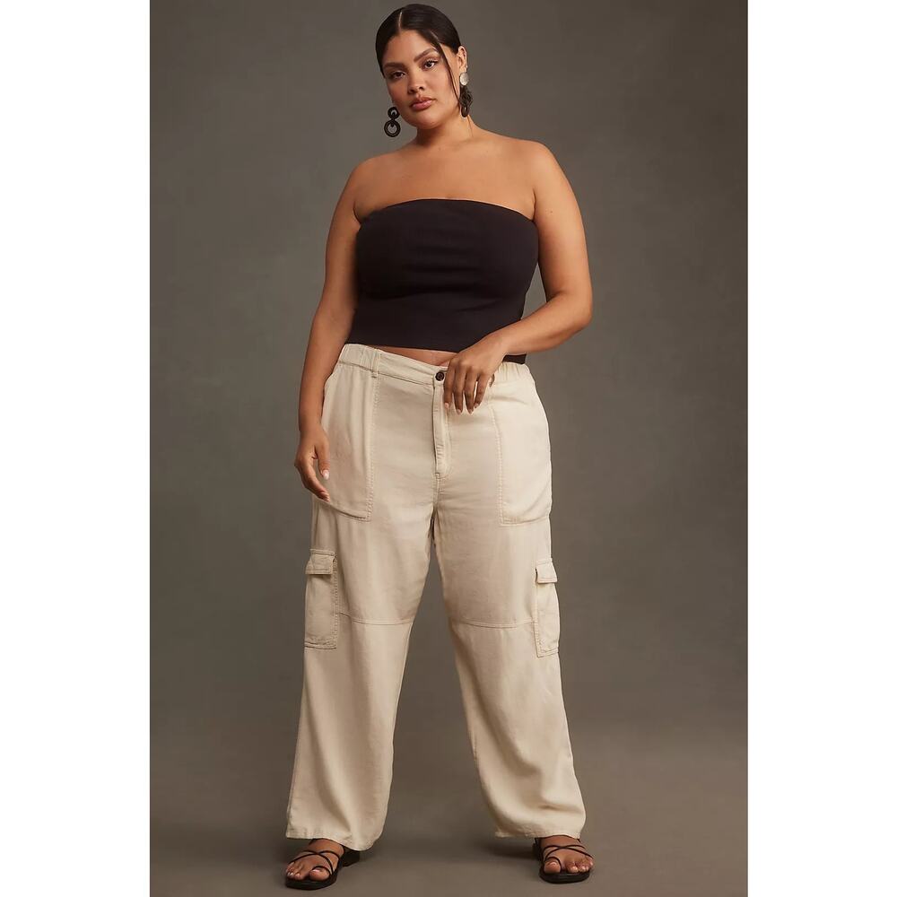 Anthro Pilcro Linen Cargo Pants Ivory Wide Leg NWT XL